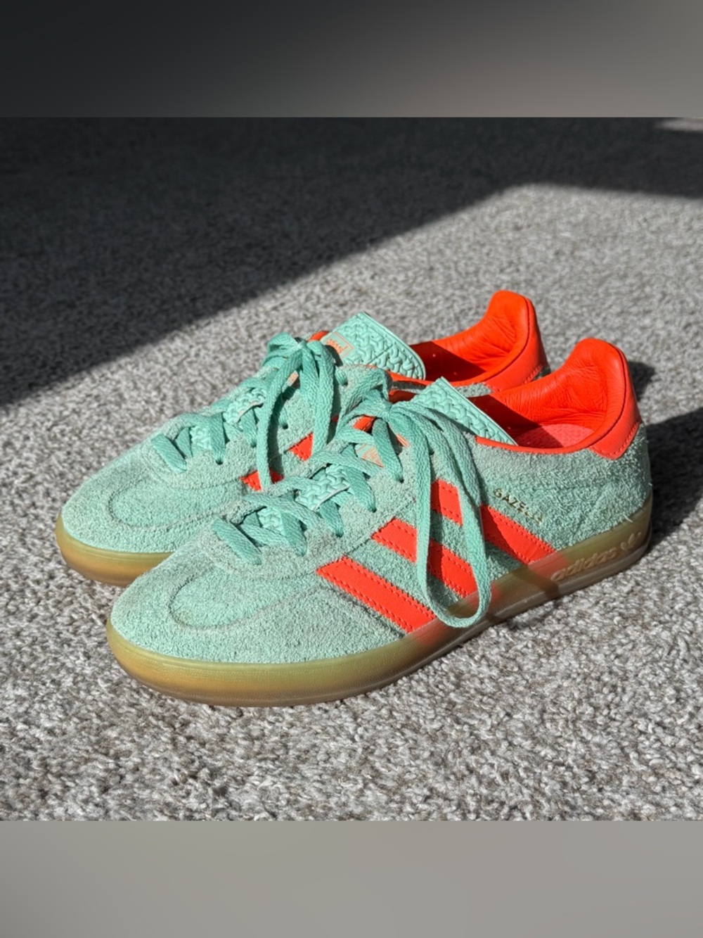 Adidas Gazelle Indoor Mint & Fluorescent Orange with Gum Sole - Picture 2 of 10